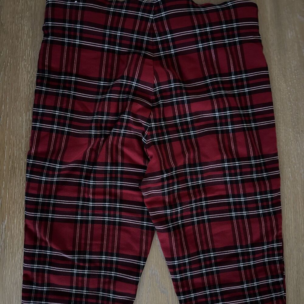 Zara Red Plaid Tartan Zipped Moto Skinny Pants Leggings Size M Grunge Punk Goth - Picture 5 of 10